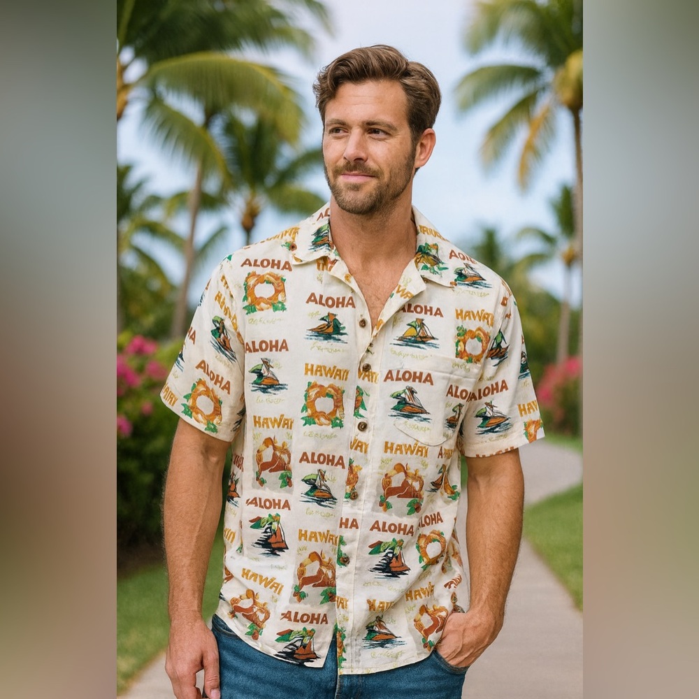 Vintage 90s Hawaiian Aloha Shirt XL Made in Korea Surf Luau Shirt First Down